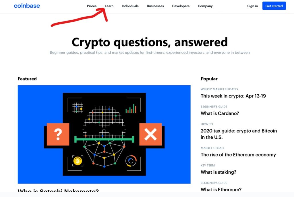 Coinbase Learn - Get All Your Cryptocurrency questions Answered