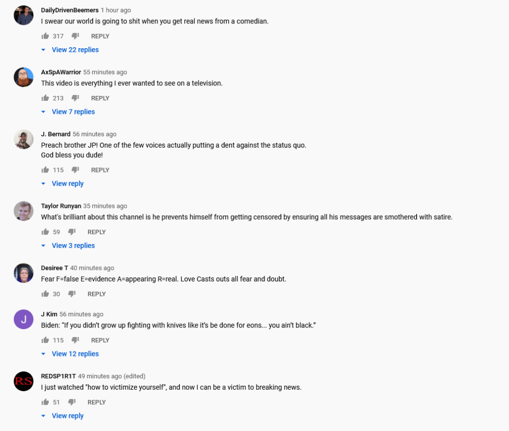 The World is Burning - Comments From JP Sears YouTube Video