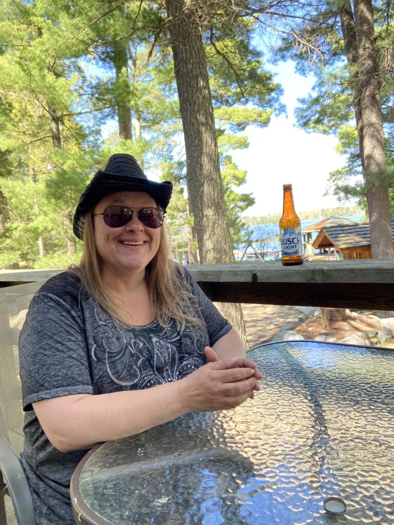 My wife April Weberg just chilling at Broadwater Lodge resort