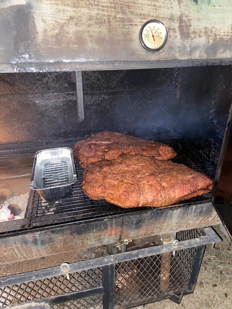 briskets starting to smoke